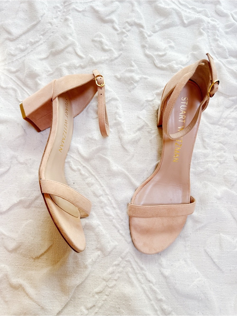 Stuart Weitzman Nude Pink Block Heel Sandal Size 9